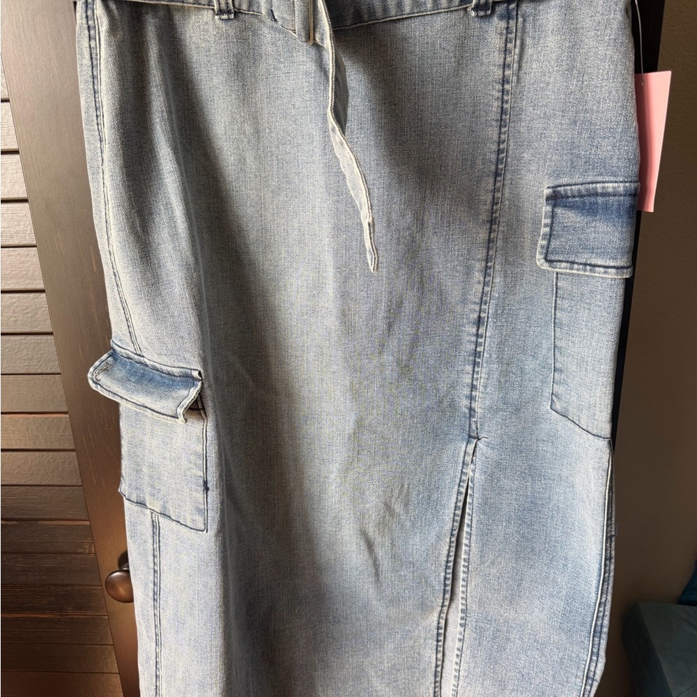 Juicy Couture Light Wash Denim Cargo Maxi Skirt
